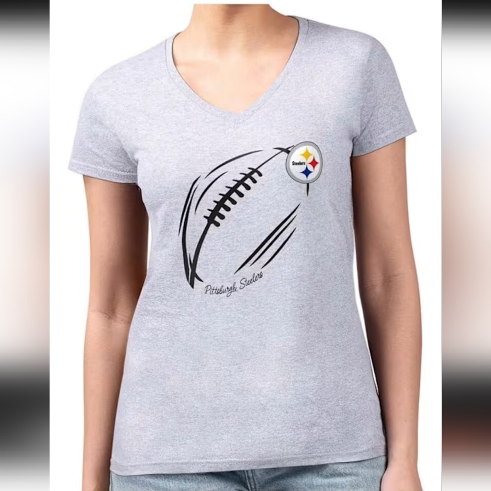 Pittsburgh Steelers Gray V-Neck T-Shirt